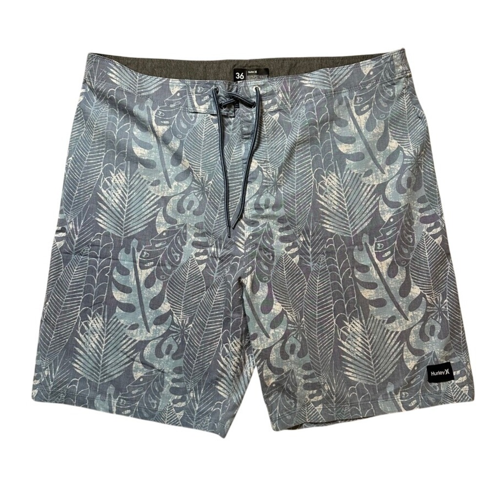 Hurley Phantom Board Shorts Mens 36 Blue Grey Tropical Leaf Print Surf Trunks